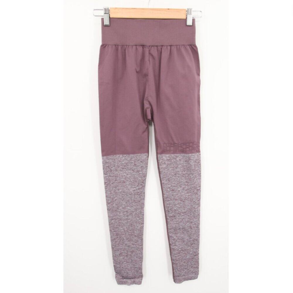 Gymshark Leggings Purple Two Tone Color Block High Waisted Logo No Size Tag XS?